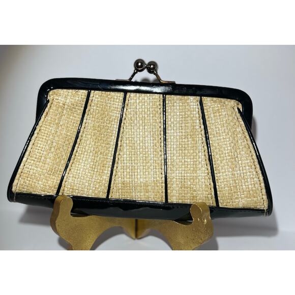 Ellen Tracy Handbags - Black patent leather trim clutch